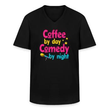 Kaffee bei Tag Komödie bei Nacht Komiker - Männer-T-Shirt mit V-Ausschnitt - Schwarz - Vorne - AI Model Male 178 dark (178cm)