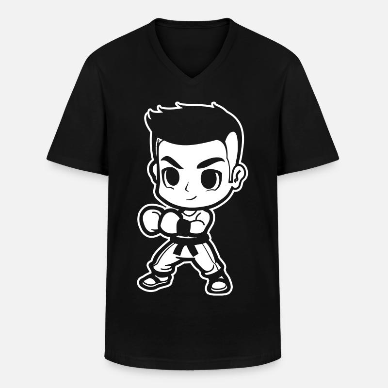 Cartoon Kickboxer - Männer-T-Shirt mit V-Ausschnitt - Schwarz