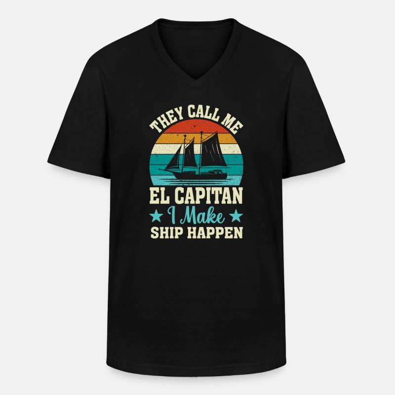 Retro-Schiff Männer - Männer-T-Shirt mit V-Ausschnitt - Schwarz