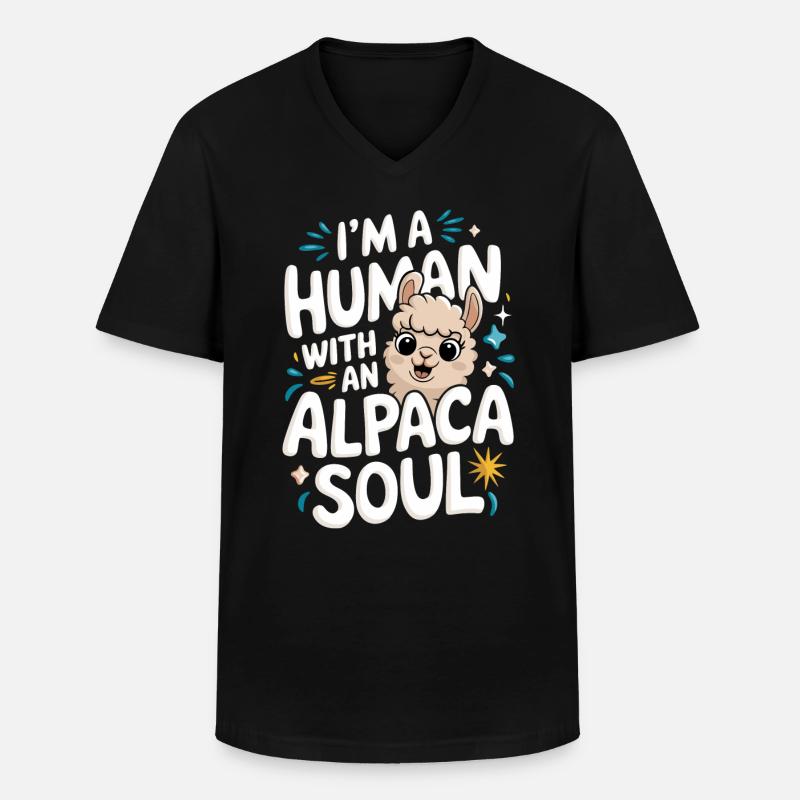 Alpaka Llama - Männer-T-Shirt mit V-Ausschnitt - Schwarz