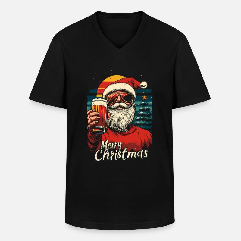 Weihnachtsmann mit Bier - Männer-T-Shirt mit V-Ausschnitt - Schwarz