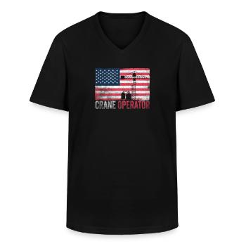 Fierté de l’opérateur de grue drapeau américain - T-shirt col V Homme - noir - Devant - AI Model Male 178 dark (178cm)
