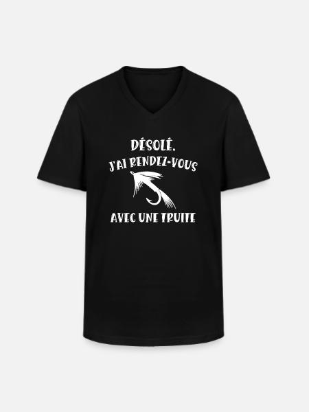 rendez-vous avec une truite - T-shirt col V Homme - noir