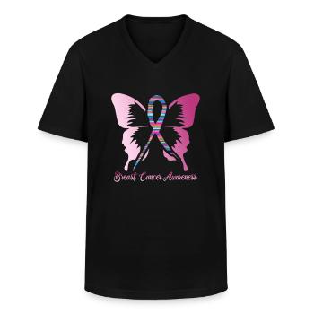 Papillon du cancer du sein - T-shirt col V Homme - noir - Devant - AI Model Male 178 dark (178cm)