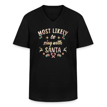 most likely to sing with santa - Men's V-Neck T-Shirt - black - Front - AI Model Male 178 dark (178cm)