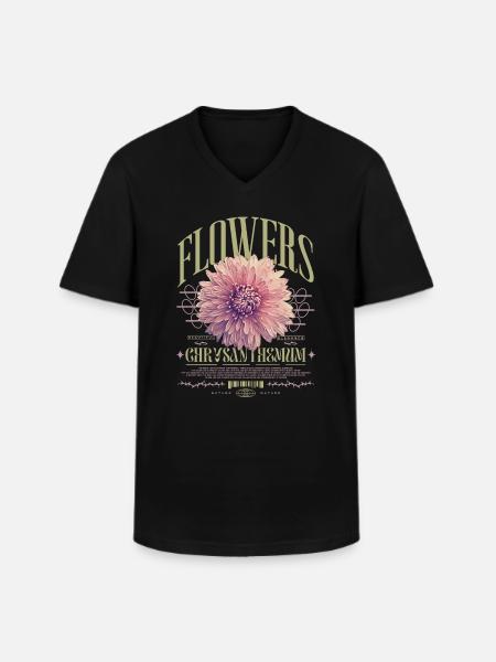 Chrysanthème Fleurs de chrysanthème - T-shirt col V Homme - noir