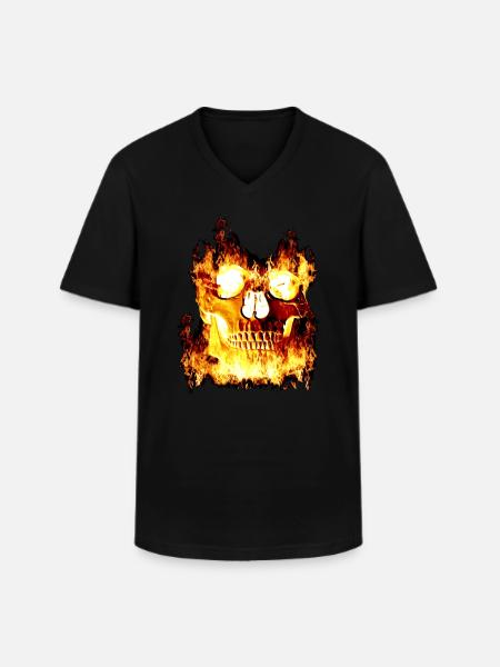 Burning skull - Men's V-Neck T-Shirt - black
