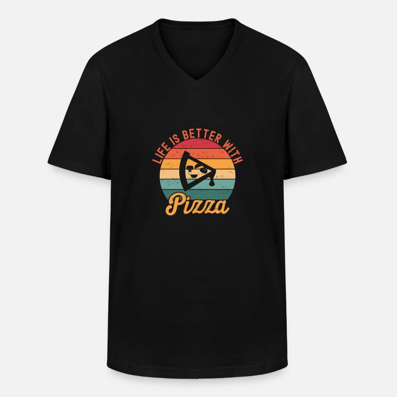 Pizza - Männer-T-Shirt mit V-Ausschnitt - Schwarz