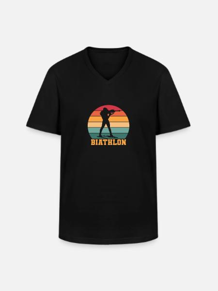 Biathlon - Männer-T-Shirt mit V-Ausschnitt - Schwarz