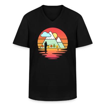 Retro Angler Angeln See und Berge Vintage Geschenk - Männer-T-Shirt mit V-Ausschnitt - Schwarz - Vorne - AI Model Male 178 dark (178cm)