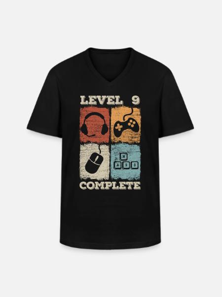 9th Birthday Level Complete Gaming - Men's V-Neck T-Shirt - black
