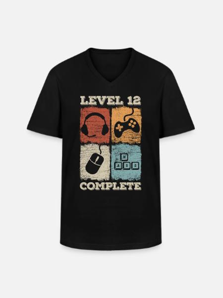 12th Birthday Level Complete Gaming - Men's V-Neck T-Shirt - black