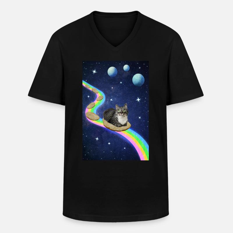 Chat mignon dans l’espace - T-shirt col V Homme - noir
