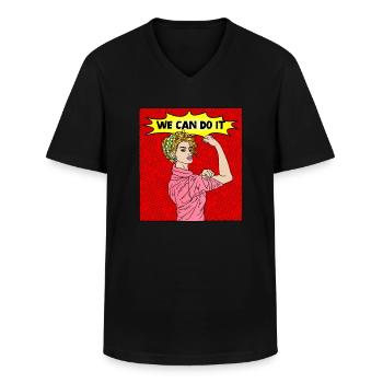 POP-ART COMIC PIN-UP GIRL WE CAN DO IT - Men's V-Neck T-Shirt - black - Front - AI Model Male 178 dark (178cm)