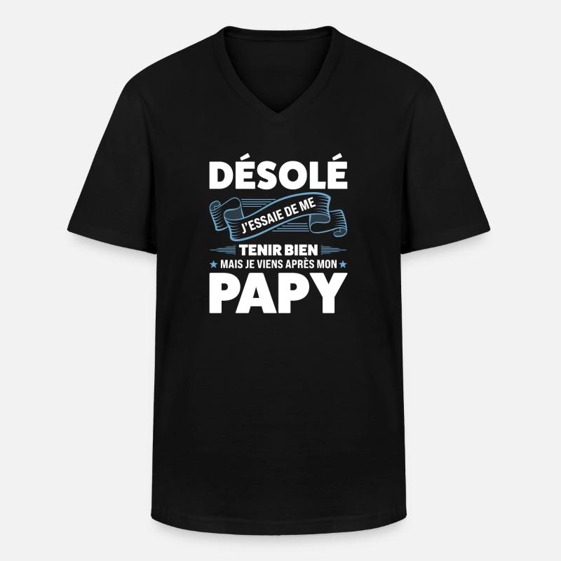 Papi Papi Famille Geschenk - Männer-T-Shirt mit V-Ausschnitt - Schwarz
