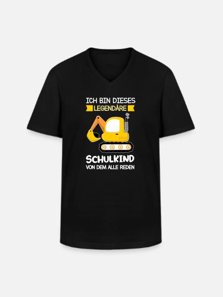 Schulkind Bagger Einschulung Geschenk - Männer-T-Shirt mit V-Ausschnitt - Schwarz