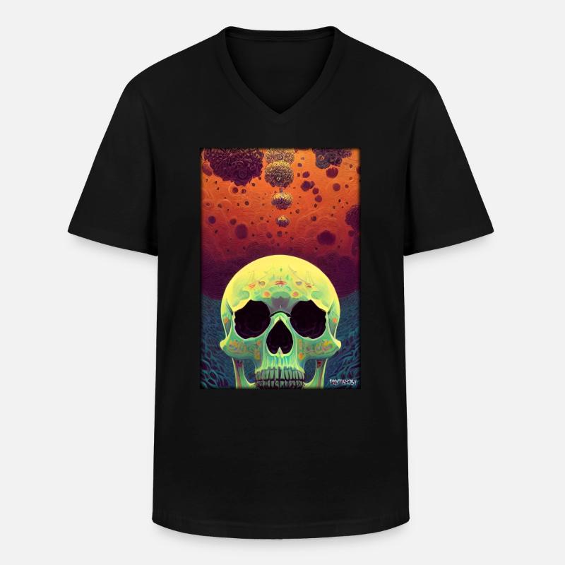 Psy Goa Totenschädel - Männer-T-Shirt mit V-Ausschnitt - Schwarz