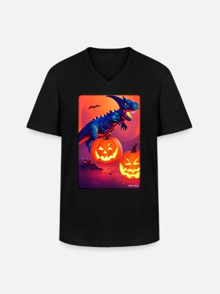 Halloween Dinosaur Pumpkin - Men's V-Neck T-Shirt - black