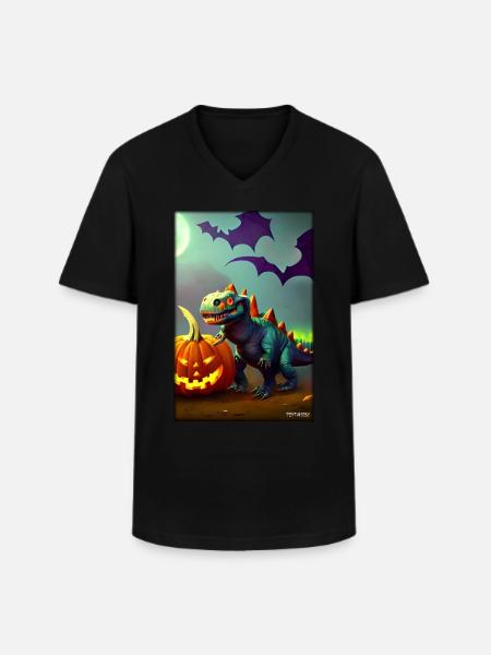 Halloween Dinosaur Pumpkin Bat - Men's V-Neck T-Shirt - black