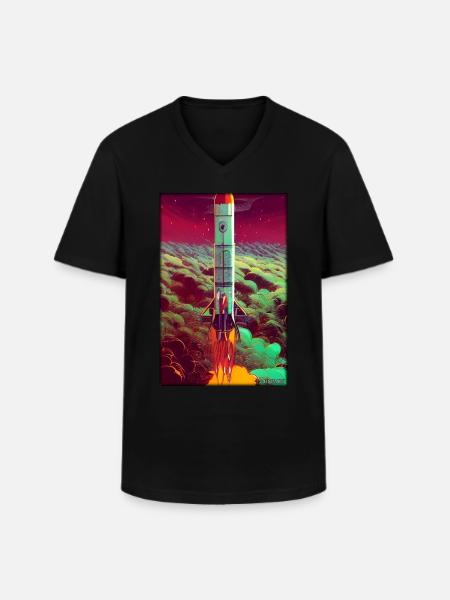 Rocket Launch Space Stars Clouds - Men's V-Neck T-Shirt - black