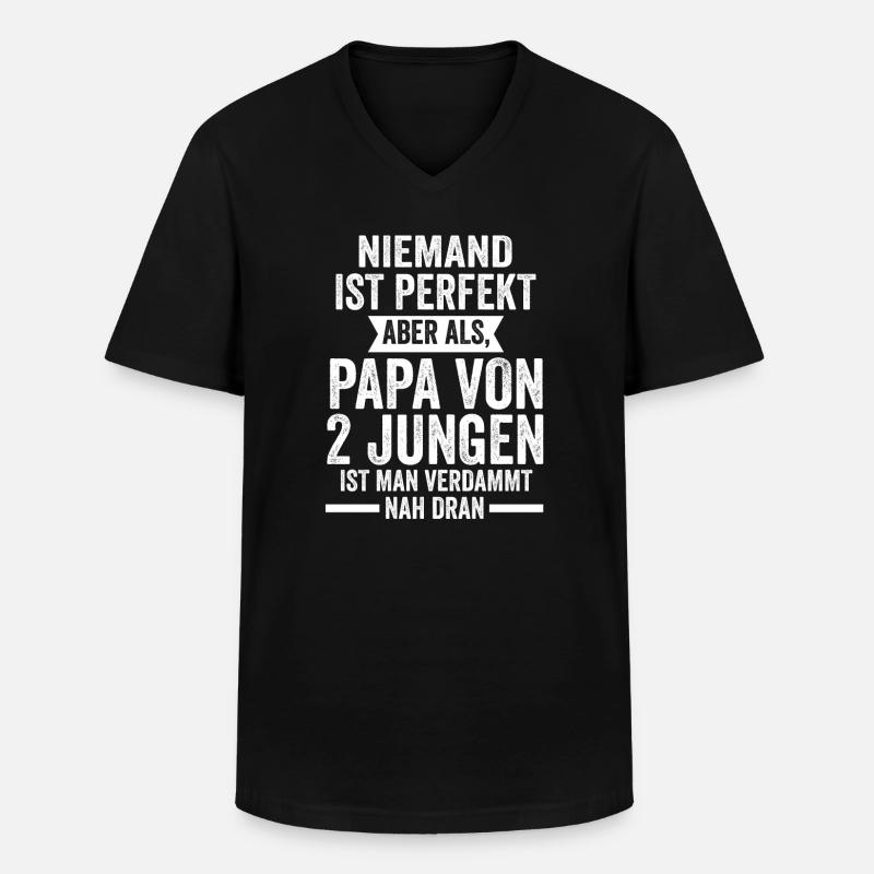 Papa 2 Söhne Kinder Geschenk - Männer-T-Shirt mit V-Ausschnitt - Schwarz