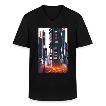 Tokyo City Stadt Cyber Punk Zukunft Sci-Fi Asien - Männer-T-Shirt mit V-Ausschnitt - Schwarz - Vorne - AI Model Male 178 dark (178cm)