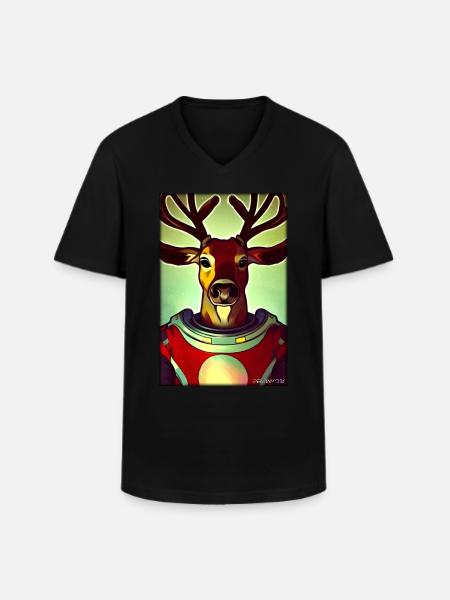 Reindeer Astronaut Future Sci-Fi Technology - Men's V-Neck T-Shirt - black