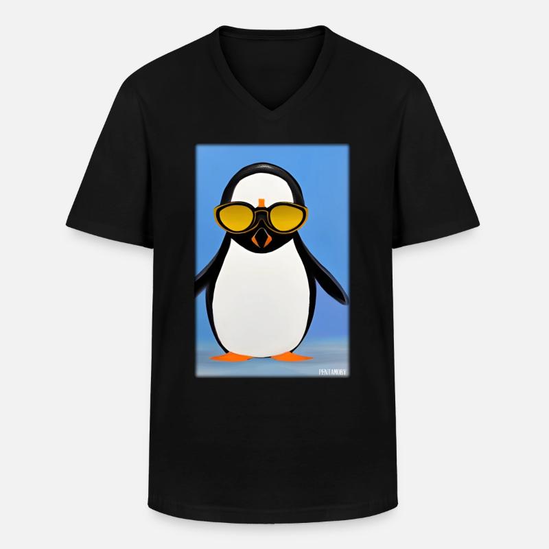 Pinguin Sonnenbrille Wildtier Vogel Seevogel - Männer-T-Shirt mit V-Ausschnitt - Schwarz
