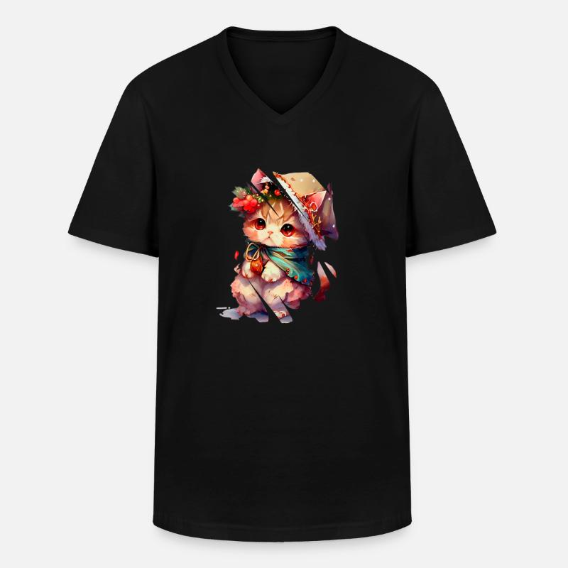 Katze mit Mütze - Männer-T-Shirt mit V-Ausschnitt - Schwarz