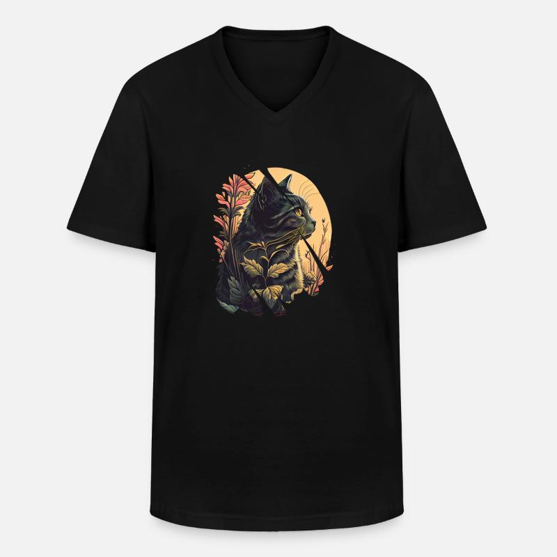 Katze im Gras - Männer-T-Shirt mit V-Ausschnitt - Schwarz