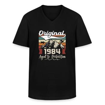 1984 - Gift born in 1984 - Men's V-Neck T-Shirt - black - Front - AI Model Male 178 dark (178cm)