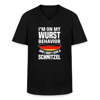 I'm On My Wurst Behavior I Dont Give A Schnitzel - Men's V-Neck T-Shirt - black - Front - AI Model Male 178 dark (178cm)