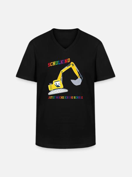 Schulkind Bagger Schulanfänger Geschenk - Männer-T-Shirt mit V-Ausschnitt - Schwarz
