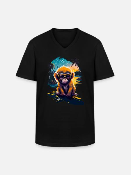 Cool Monkey - Men's V-Neck T-Shirt - black