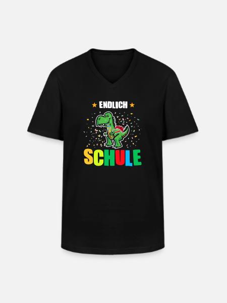 Schulkind Dino Schulbeginn Geschenk - Männer-T-Shirt mit V-Ausschnitt - Schwarz