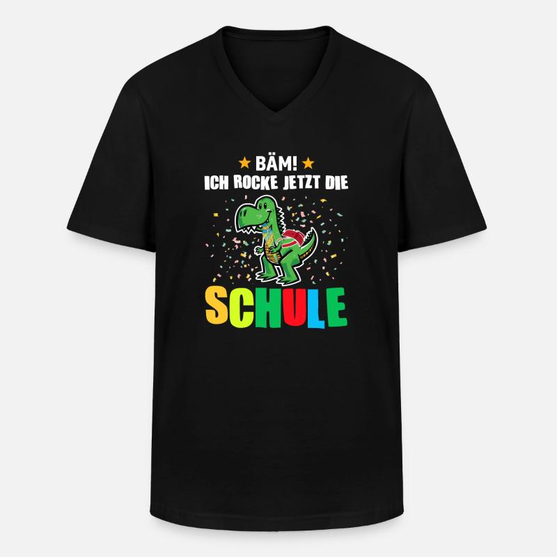 Schulkind Dino Erstklässler Geschenk - Männer-T-Shirt mit V-Ausschnitt - Schwarz