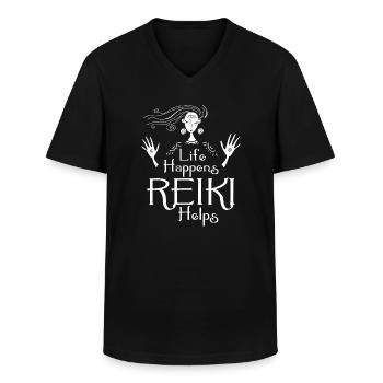 Life Happens Reiki hilft - Männer-T-Shirt mit V-Ausschnitt - Schwarz - Vorne - AI Model Male 178 dark (178cm)