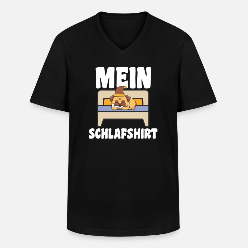 Schlafanzug Mops Schlafen Geschenk - Männer-T-Shirt mit V-Ausschnitt - Schwarz