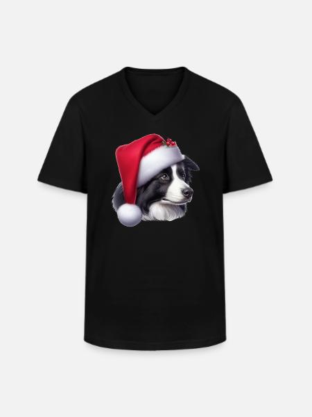 Border Collie Weihnachtsmann - Männer-T-Shirt mit V-Ausschnitt - Schwarz