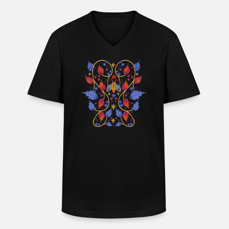 Blumen mit Motte - Männer-T-Shirt mit V-Ausschnitt - Schwarz