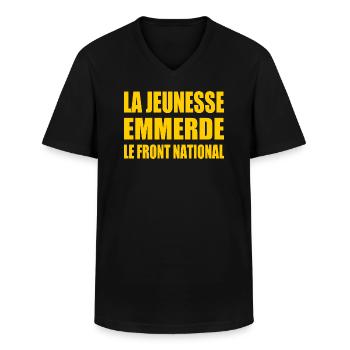 la jeunesse emmerde le front national - T-shirt col V Homme - noir - Devant - AI Model Male 178 dark (178cm)