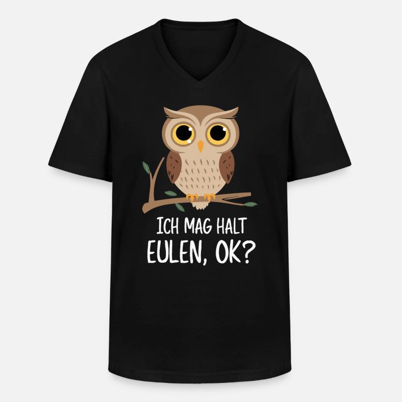 Nachteule Eule Eulen Vogel - Männer-T-Shirt mit V-Ausschnitt - Schwarz