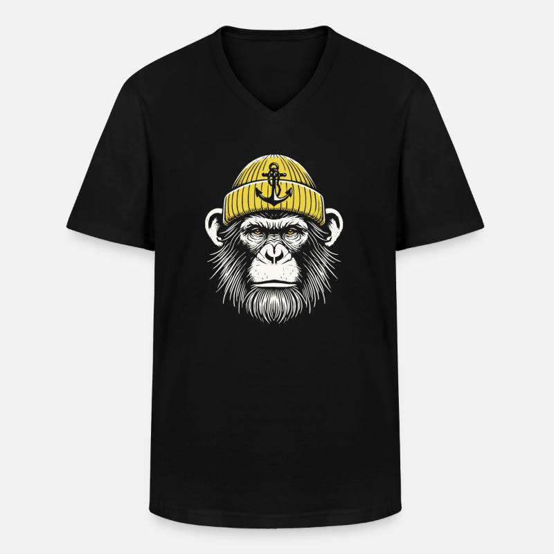 Seemännischer Affe - Männer-T-Shirt mit V-Ausschnitt - Schwarz
