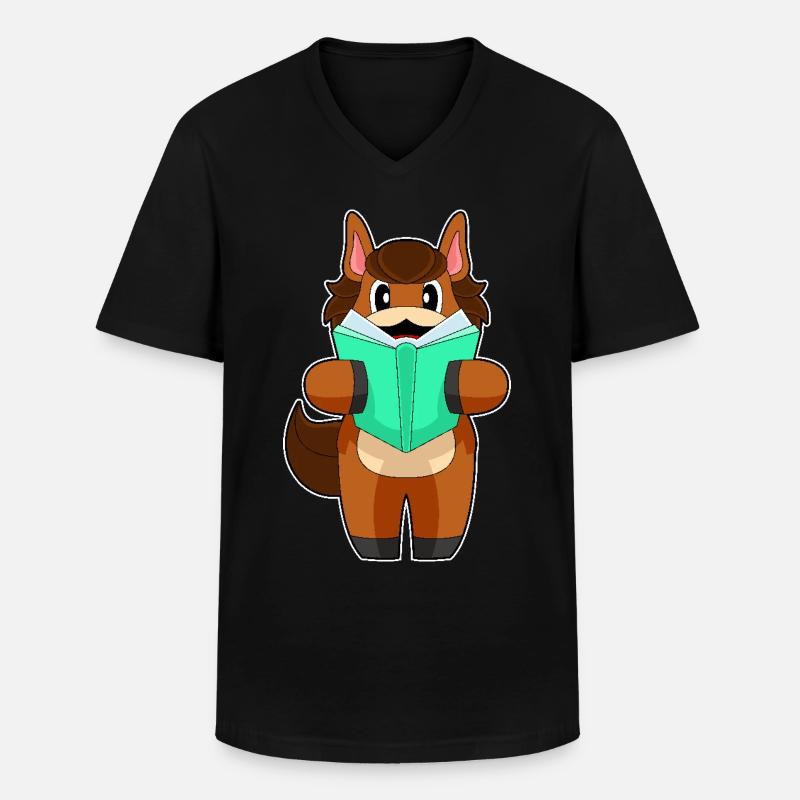Pferd Buch - Männer-T-Shirt mit V-Ausschnitt - Schwarz
