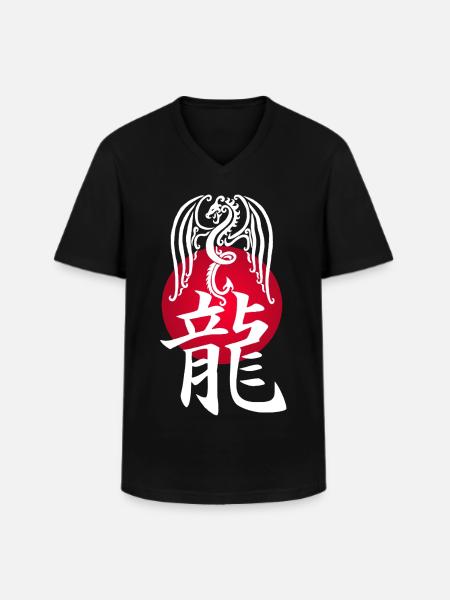 White Dragon from Japan - Men's V-Neck T-Shirt - black