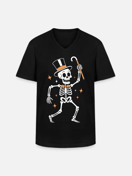 Elegant skeleton percussionist in top hat - Men's V-Neck T-Shirt - black