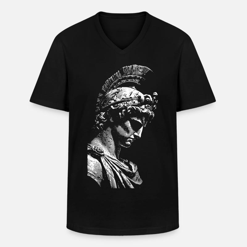 Stampa a contrasto della statua dell'eroe antico - Maglietta da uomo classica con scollo a V - nero
