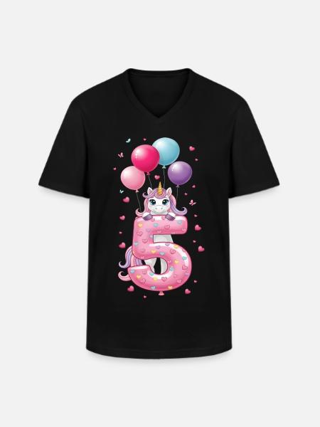 5 ans de fille adorable licorne 5e anniversaire - T-shirt col V Homme - noir