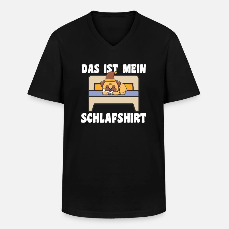 Schlafanzug Mops Pyjama Geschenk - Männer-T-Shirt mit V-Ausschnitt - Schwarz