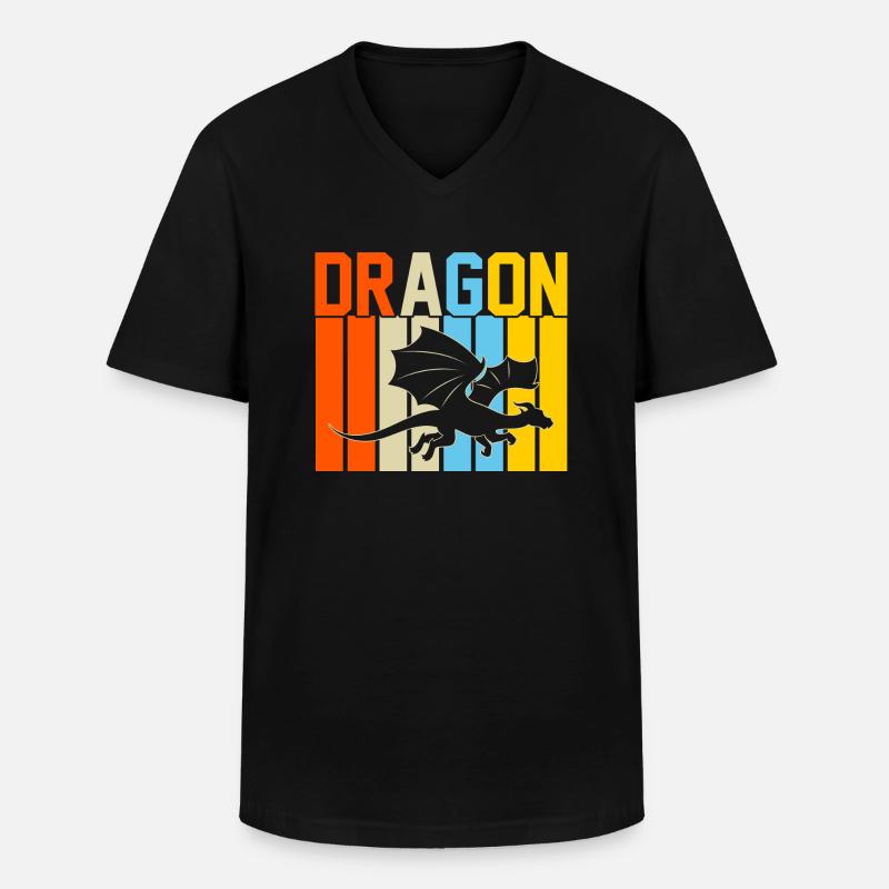 Drache Retro-Design Drache Geschenk - Männer-T-Shirt mit V-Ausschnitt - Schwarz
